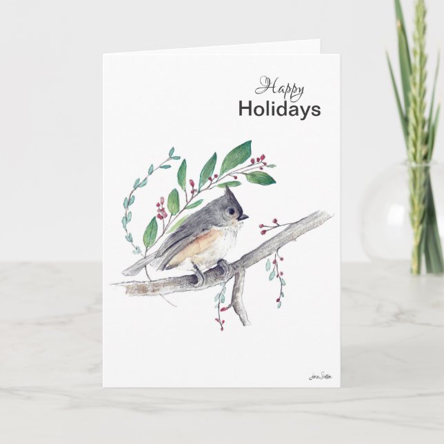 Joyeuses vacances Tufted Titmouse carte d'oiseau (Devant)