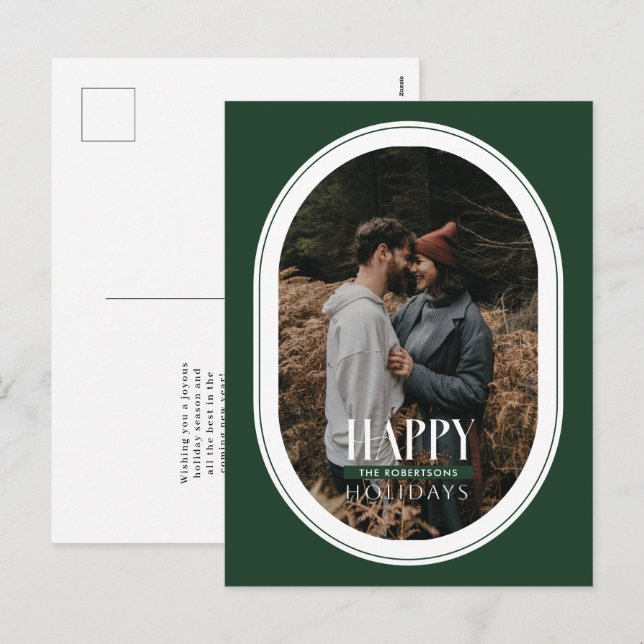 Joyeuses Vacances Vert Oval Frame Photo Carte post (Devant / Derrière)