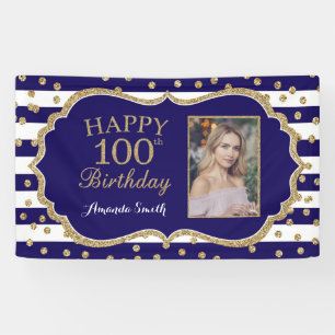 Joyeux 100e anniversaire Bannière Marine Blue Gol
