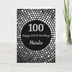 Joyeux 100e Anniversaire Carte Pailletée Noir et A