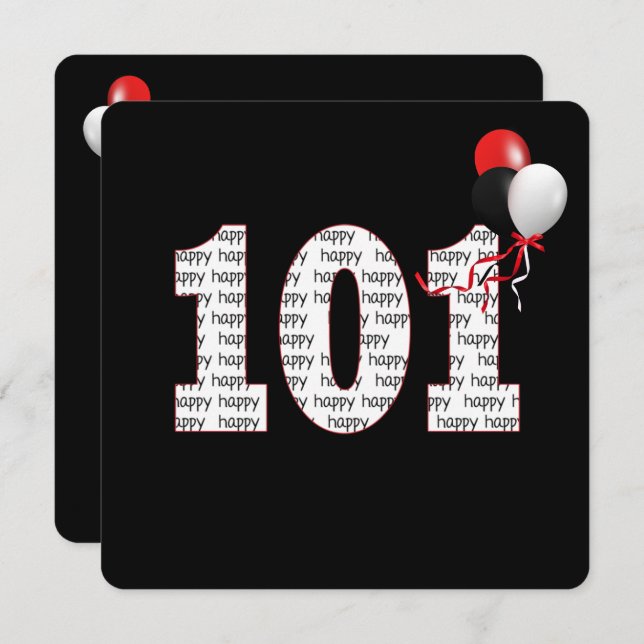 Joyeux 101e anniversaire sur Invitation noire (Devant / Derrière)