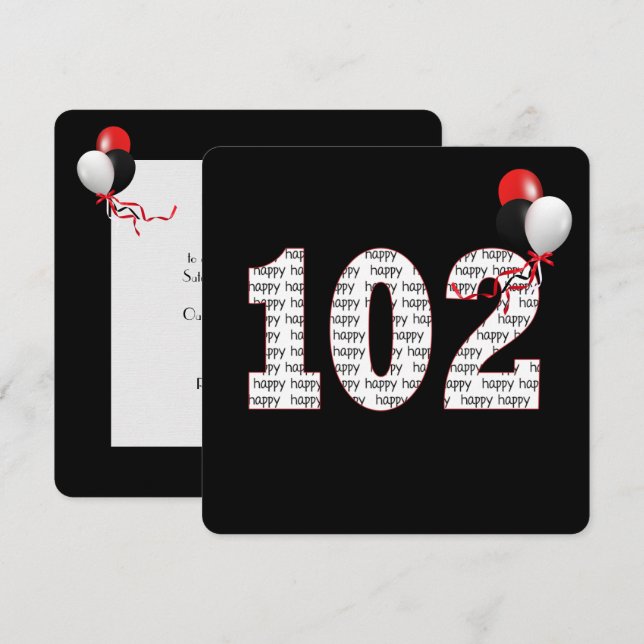Joyeux 102e anniversaire sur Invitation noire (Devant / Derrière)