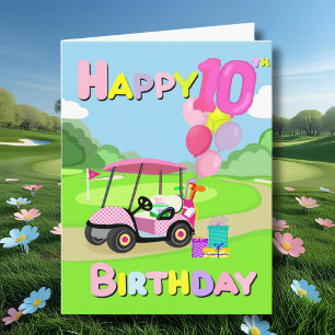 Joyeux 10e anniversaire Carte de golf rose à pois 