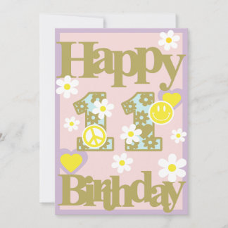 Joyeux 11e anniversaire - Carte fille aux fleurs