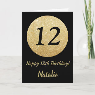 Joyeux 12ème Anniversaire Carte Pailletée Noir et