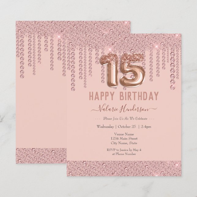 Joyeux 15e anniversaire des gouttes de diamant ros (Devant / Derrière)