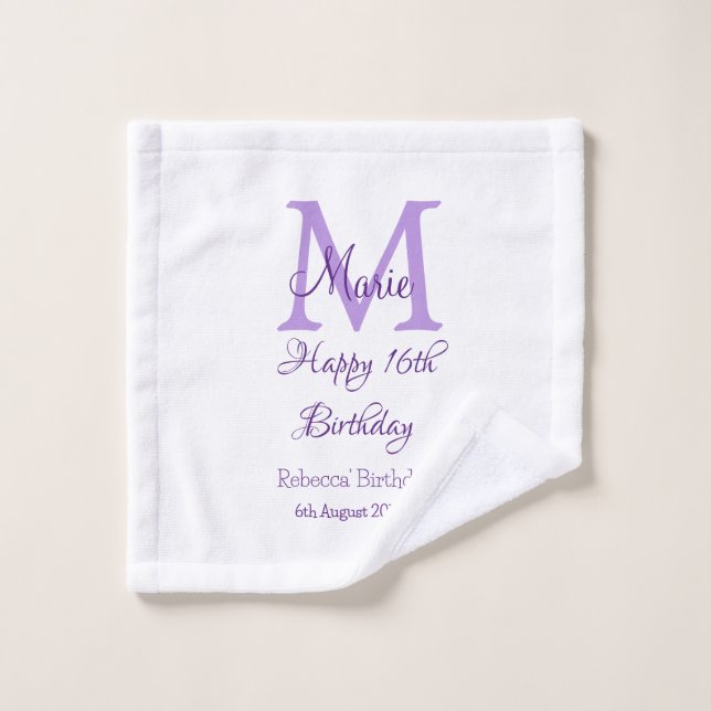 Joyeux 16e anniversaire violet ajouter nom monogra (Gant de toilette)
