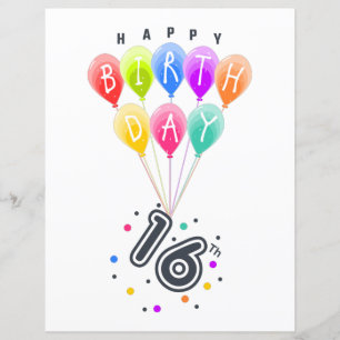 Joyeux 16ème anniversaire avec des ballons colorés