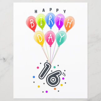 Joyeux 16ème anniversaire avec des ballons colorés