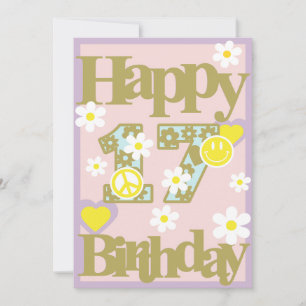 Joyeux 17e anniversaire - Carte fille avec fleurs