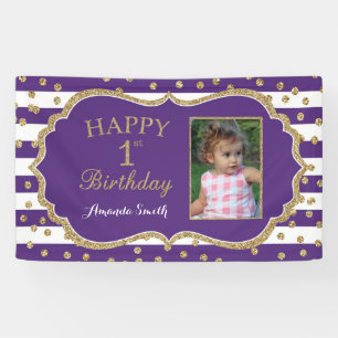 Joyeux 1er Anniversaire Bannière Purple Gold Phot