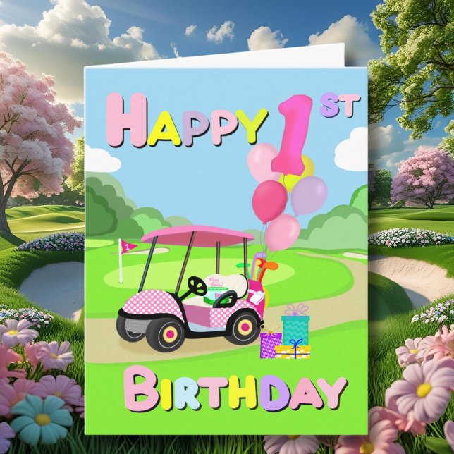 Joyeux 1er Anniversaire Carte de Golf Fille Rose P (Créateur téléchargé)
