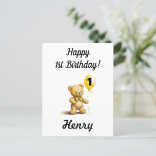 Joyeux 1er Anniversaire, Carte Personalisée Teddy
