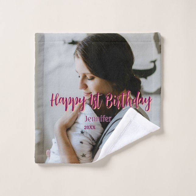 Joyeux 1er anniversaire enfant bébé mère rouge ora (Gant de toilette)