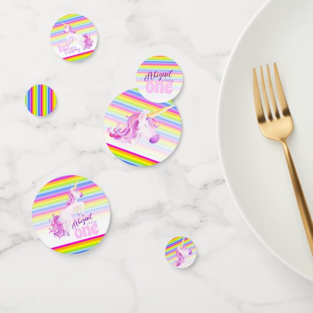 Joyeux 1er anniversaire licorne nom confetti (Groupe)