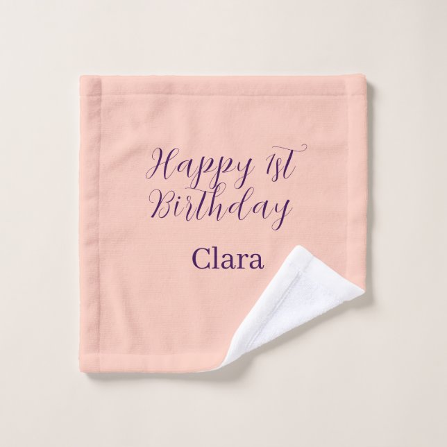 Joyeux 1er anniversaire orange violet boho rétro n (Gant de toilette)