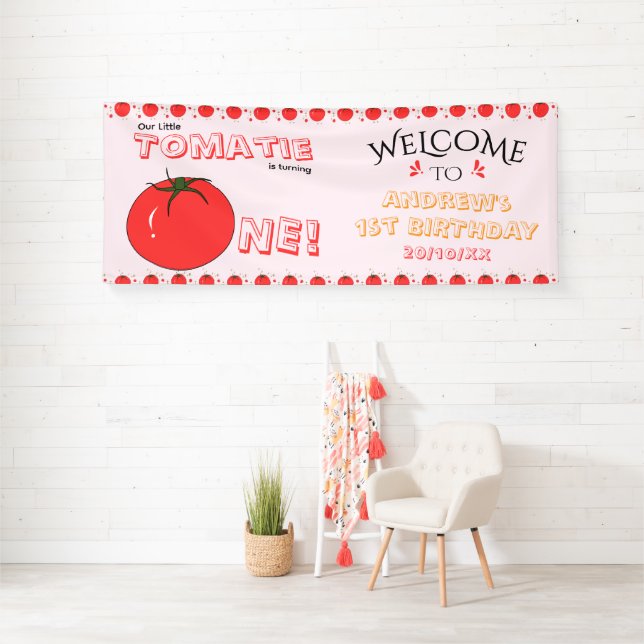 Joyeux 1er anniversaire Tomate Mignonne Bannière H (Insitu)