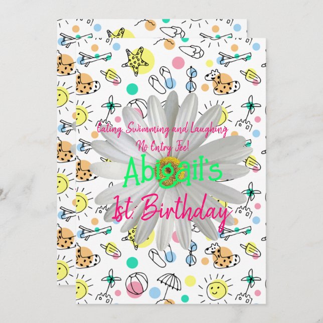 Joyeux 1er. Invitation Anniversaire Baignade (Devant / Derrière)