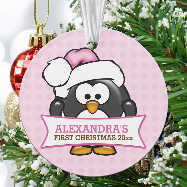 Joyeux 1er Noël de bébé manchot rose mignon (Créateur téléchargé)