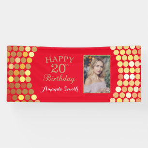 Joyeux 20e anniversaire Bannière Rouge et or Phot