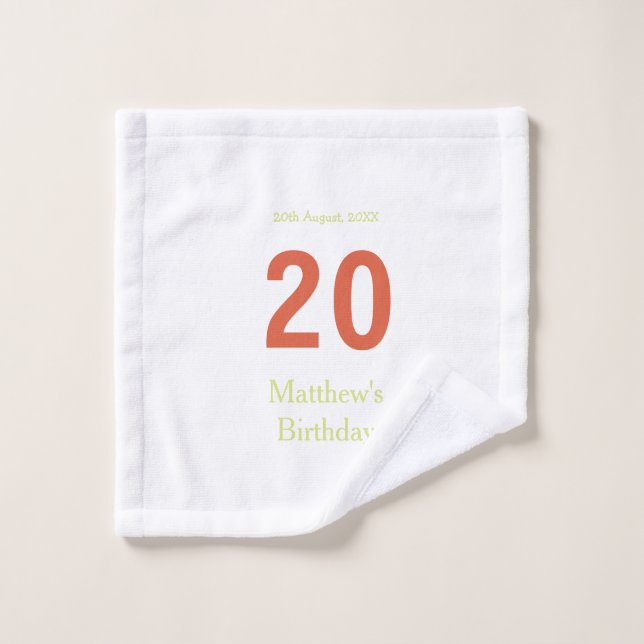 Joyeux 20e anniversaire vert orange gras rétro boh (Gant de toilette)