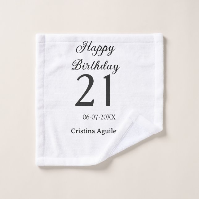 Joyeux 21e anniversaire lettre gras nom simple min (Gant de toilette)