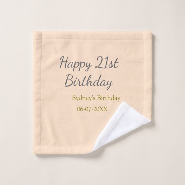 Joyeux 21e anniversaire nom date gris orange paste (Gant de toilette)