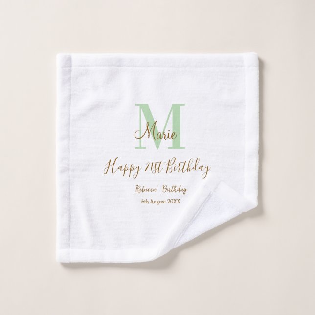 Joyeux 21e Anniversaire vert ajouter nom monogramm (Gant de toilette)