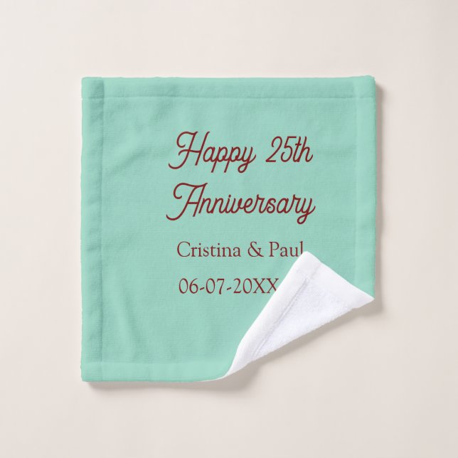 Joyeux 25e anniversaire vert mauve pastel boho rét (Gant de toilette)