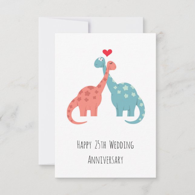 Joyeux 25ème anniversaire Mariage mignon Dinosaure (Devant)