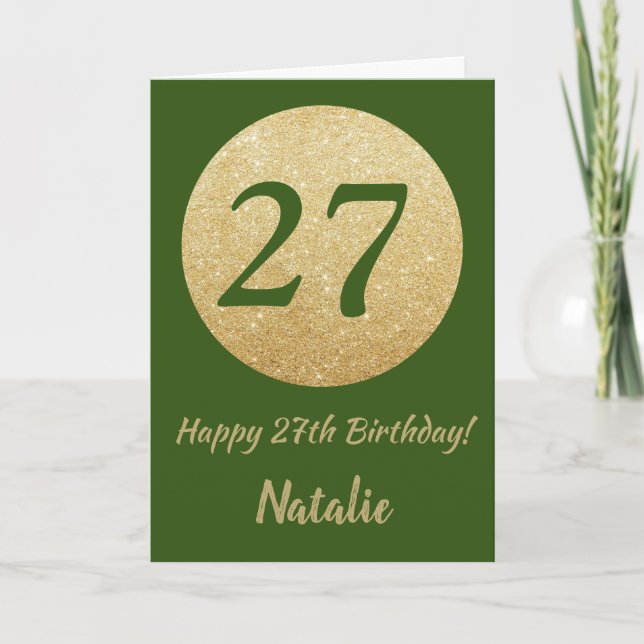 Joyeux 27e Anniversaire Carte de Vert et Or Paille (Devant)