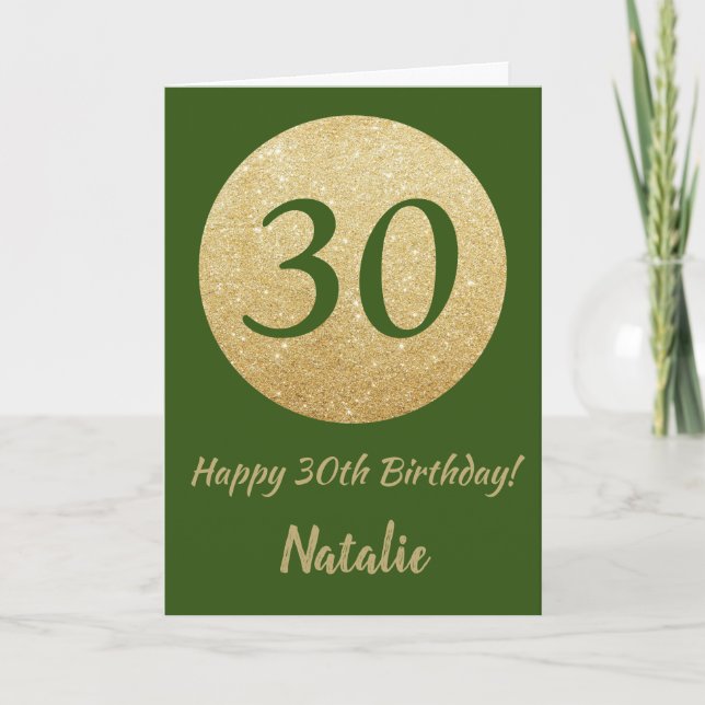 Joyeux 30e Anniversaire Carte de Vert et Or Paille (Devant)