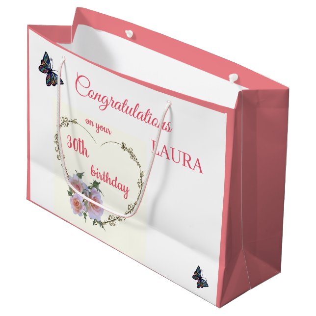 Joyeux 30e anniversaire design Grand sac cadeau (Devant Angle)