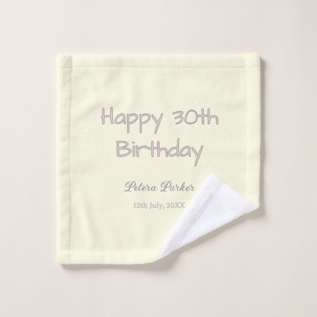 joyeux 30e anniversaire rose jaune gris pastel nom (Gant de toilette)