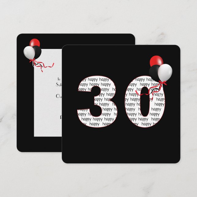 Joyeux 30e anniversaire sur Invitation noire (Devant / Derrière)