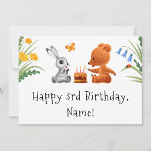 Joyeux 3e anniversaire Teddy Bear Bunny Cake Card