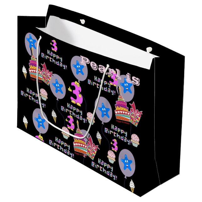 Joyeux 3e cadeau d'anniversaire sac #3 Noir (Devant Angle)