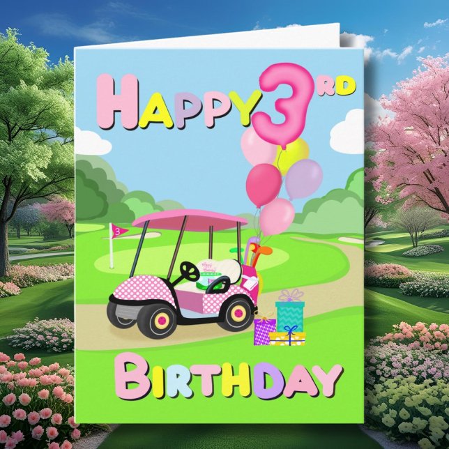 Joyeux 3ème anniversaire Carte de golf rose à pois (Créateur téléchargé)