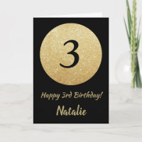 Joyeux 3ème Anniversaire Carte Pailletée Noir et O