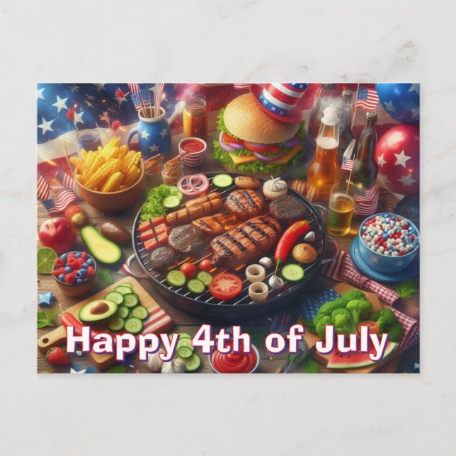 Joyeux 4 juillet carte postale BBQ (Devant)