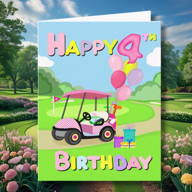 Joyeux 4e anniversaire Carte de golf rose pour fil (Créateur téléchargé)