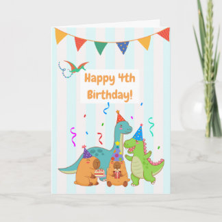 Joyeux 4e Anniversaire Carte Dinosaures et Capybar