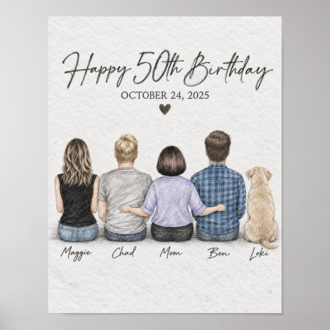 Joyeux 50e Anniversaire Affiche Familiale Graphite (Devant)