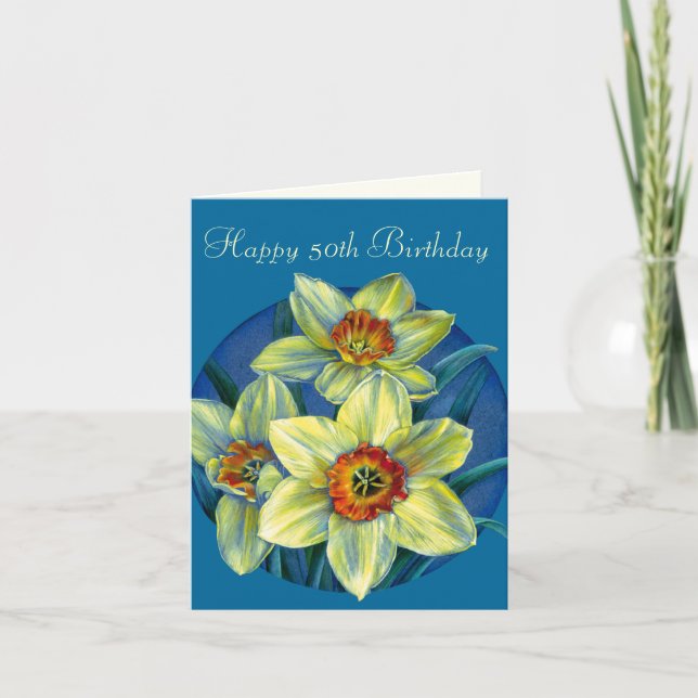 Joyeux 50e anniversaire Carte jaune et bleue (Devant)