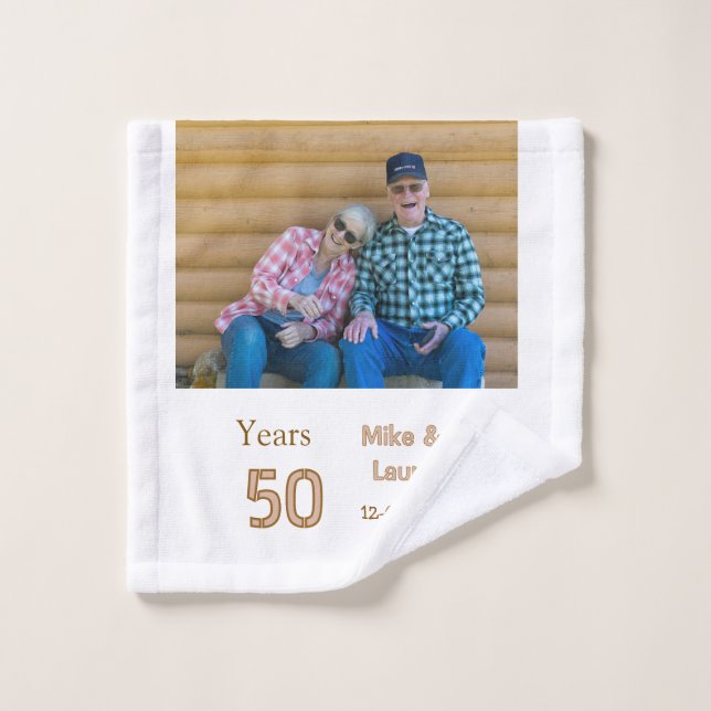 Joyeux 50e anniversaire nom couple date mariage (Gant de toilette)