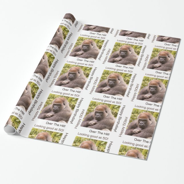 Joyeux 50e Anniversaire Papier Cadeau Gorille (Déroulé)