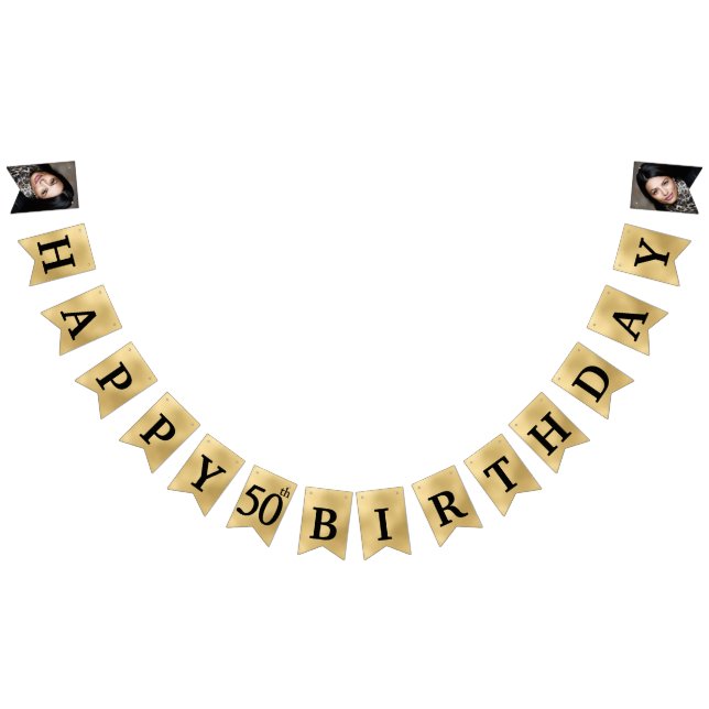 Joyeux 50e anniversaire Photo Gold Bunting drapeau (Tout)