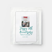 Joyeux 50e anniversaire photo nœud turquoise nom d