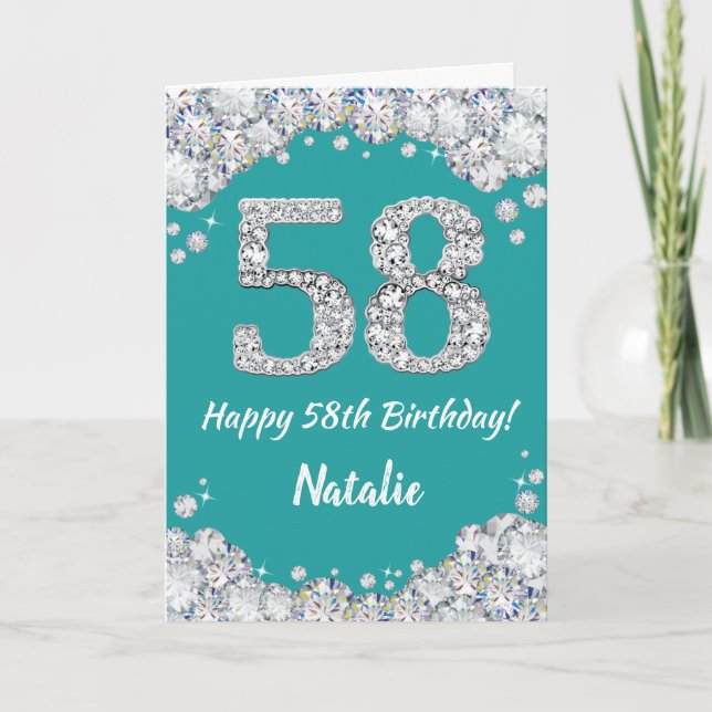 Joyeux 58e Anniversaire Carte de Teal et Paillette (Devant)