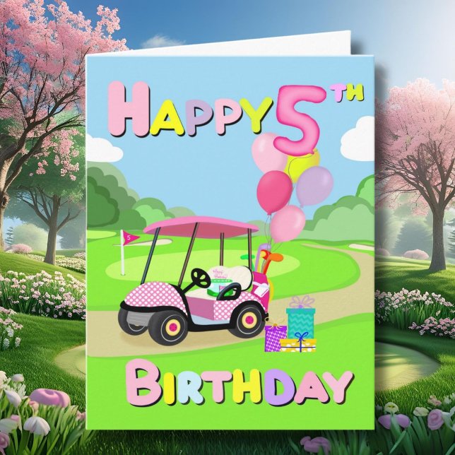 Joyeux 5e anniversaire Carte de golf rose à pois p (Créateur téléchargé)
